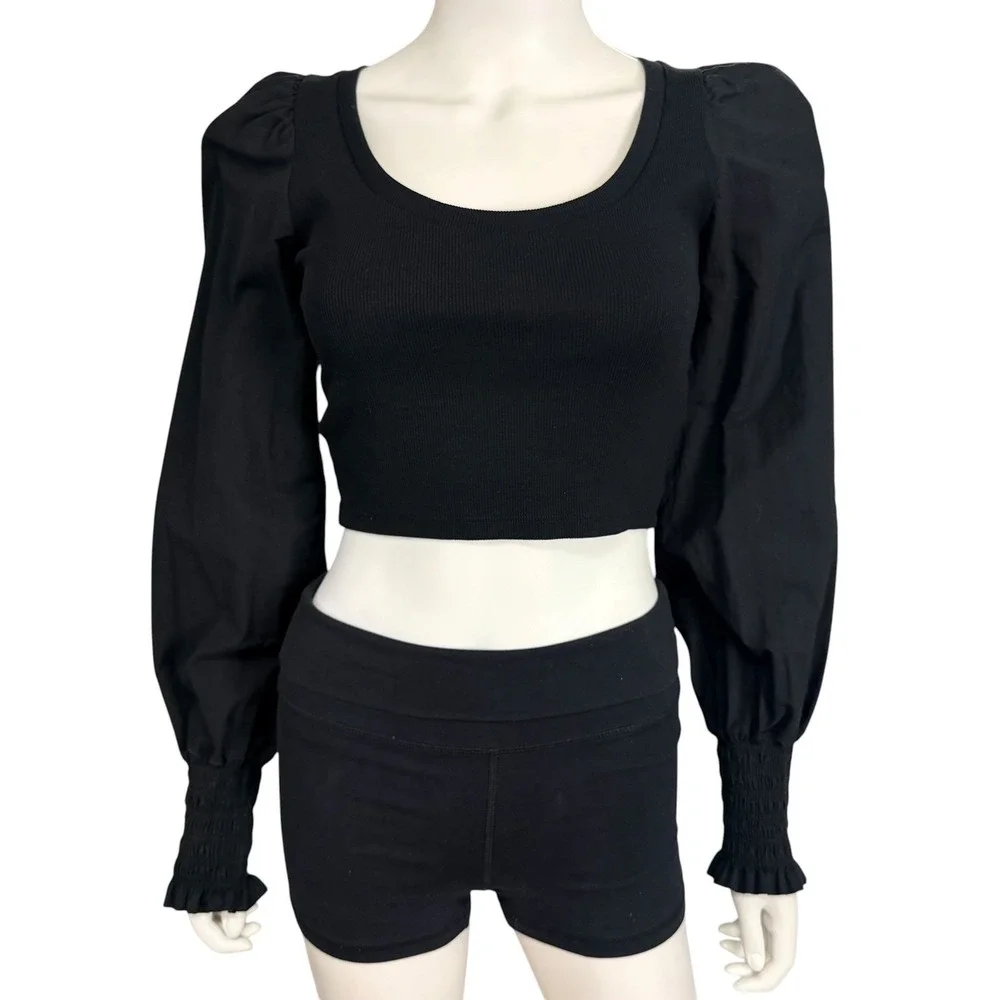 Zara Puff Sleeve Ribbed Knit‎ Crop Top Coquette Romantic Minimalist Chic M